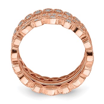 Sterling Silver Rose-tone CZ Set of 3 Eternity Rings — alternate view