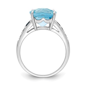 Sterling Silver Rhodium-plated Sky Blue Cushion & London Blue Topaz Ring — alternate view