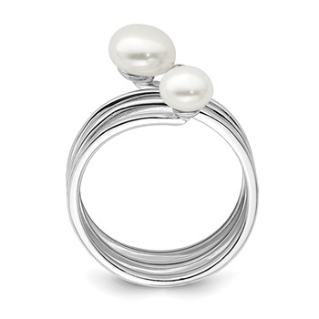 Sterling Silver Rhodium-plated 5-7mm White Button Freshwater Cultured Pearl and CZ Adjustable Ring — alternate view