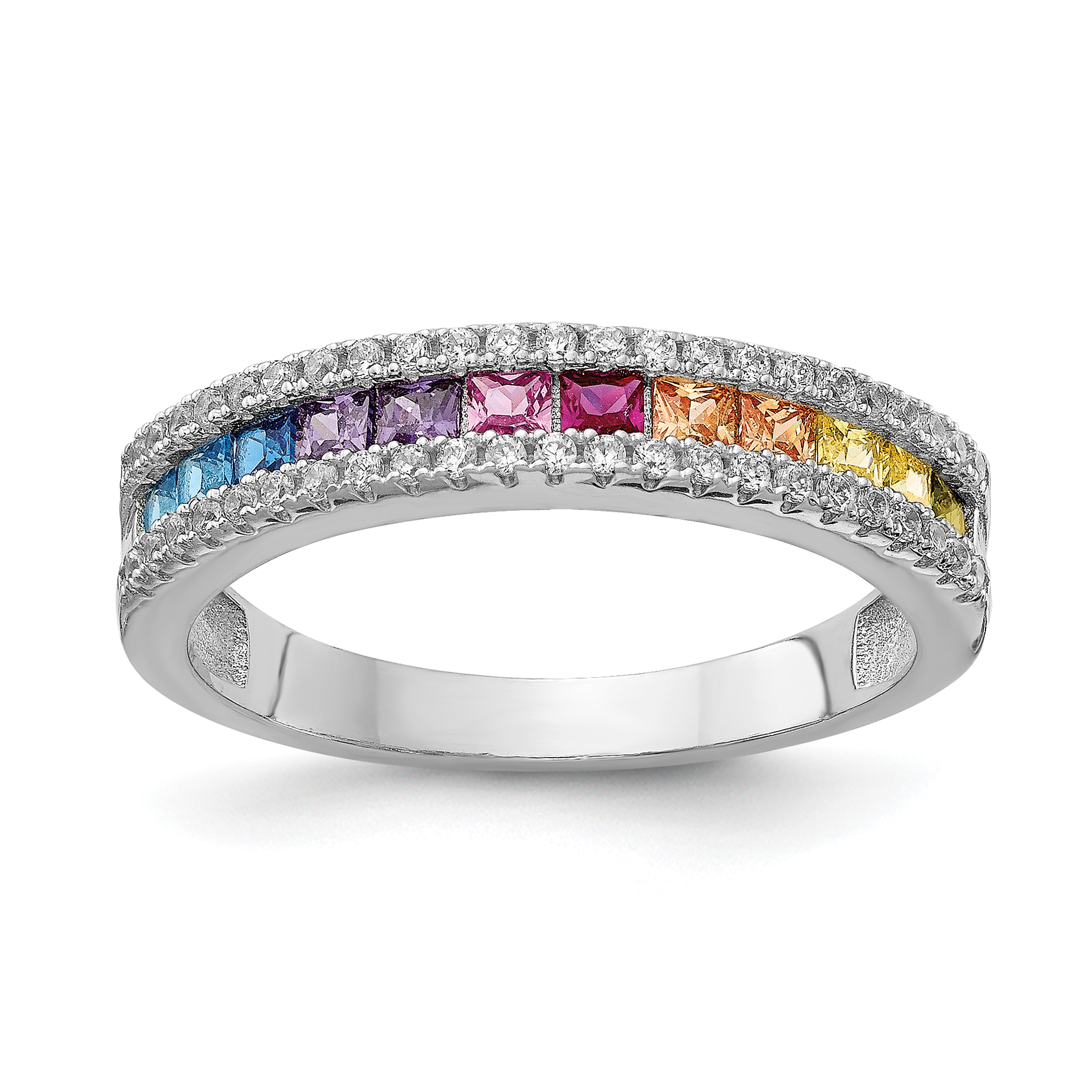 Prizma Sterling Silver Rhodium-plated Princess White and Colorful