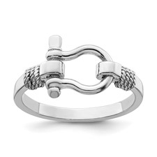 Image of De-Ani Sterling Silver Rhodium-Plated Polished Shackle with Rope Trim Ring