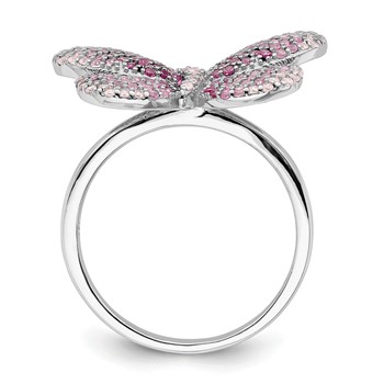 Sterling Silver Rhodium-plated Polished Pink CZ Butterfly Ring — alternate view