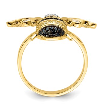 Sterling Silver Blk/White RH-plated Gold-tone CZ Bumblebee Ring — alternate view