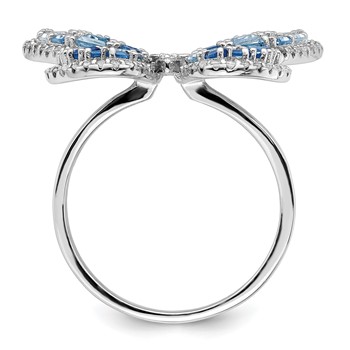 Sterling Silver Rhodium-plated Polished Blue & White CZ Butterfly Ring — alternate view