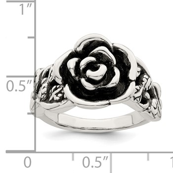 Sterling Silver Antiqued Rose Flower Ring — alternate view