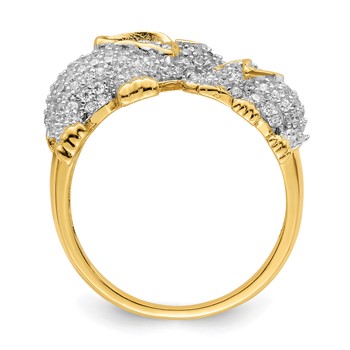 Sterling Silver Rhodium-plated Gold-tone Mom & Baby CZ Elephants Ring — alternate view