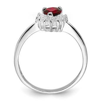 Sterling Silver Rhodium-plated Garnet & CZ Heart Ring — alternate view