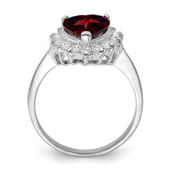 Sterling Silver Rhodium-plated Garnet & CZ Ring — alternate view