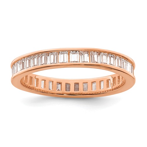 Sterling Silver Polished Rose Gold-plated Channel Set CZ Band
