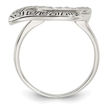 Sterling Silver Polished CZ Enameled Greek Key Ring — alternate view