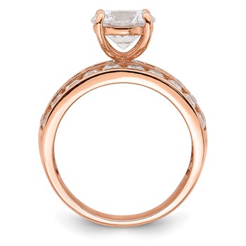 Sterling Silver Polished Rose-tone 3 Row CZ Ring — alternate view