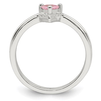 Sterling Silver Pink Trillion CZ and White CZ Ring Set — alternate view