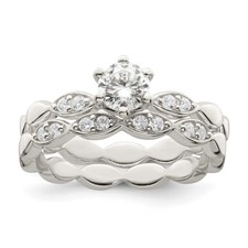 Image of Sterling Silver Polished CZ Wedding Ring Set