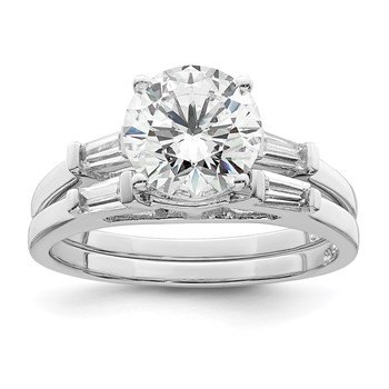 Sterling Silver Rhodium-plated CZ Two Piece Wedding Set Rings