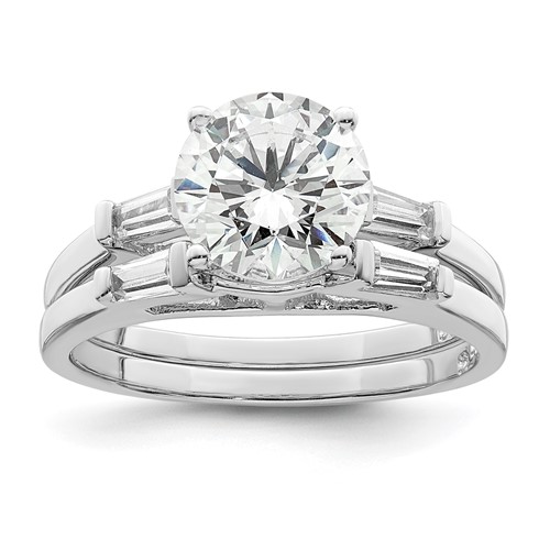 Sterling Silver Rhodium-plated CZ Two Piece Wedding Set Rings