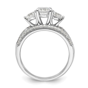 Sterling Silver Rhodium-plated CZ 3 Stone Pave Band Engagement Ring Set — alternate view