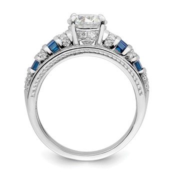 Sterling Silver Rh-plated Polished Blue & White CZ Engagement & Band Ring — alternate view