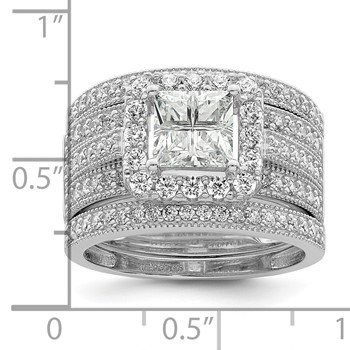 Sterling Silver Rhodium plated CZ 3 piece Bridal Ring Set — alternate view