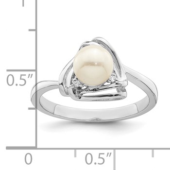 Sterling Silver Rhodium-plated FWC Pearl and CZ Triangle Ring — alternate view