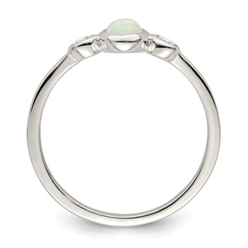 Sterling Silver Polished CZ and White Created Opal Ring — alternate view