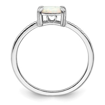 Sterling Silver Rhodium-plated Polished Square White Created Opal Ring — alternate view