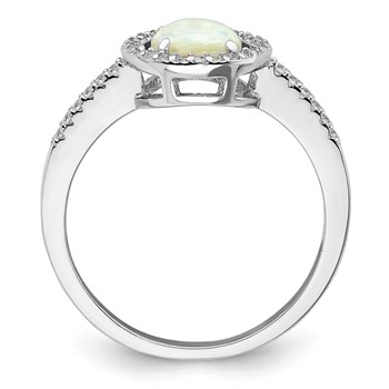 Sterling Silver Rhodium-plated Polished White Created Opal CZ Halo Ring — alternate view