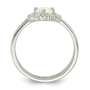 Sterling Silver CZ and Heart Created White Opal Double Band Ring — alternate view
