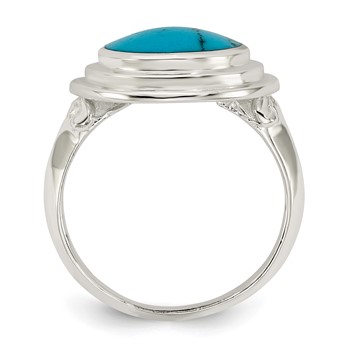Sterling Silver Polished Round Imitation Turquoise Ring — alternate view