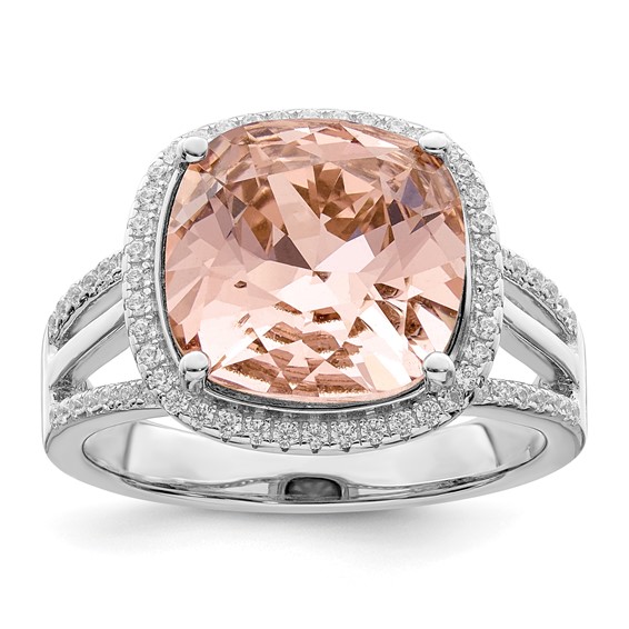 Sterling Silver Rhodium-plated Polished CZ & Peach Crystal Ring - Quality  Gold