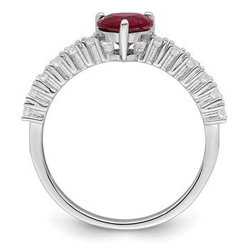 Sterling Silver Polished Rhodium-plated Created Ruby and CZ Heart Ring — alternate view