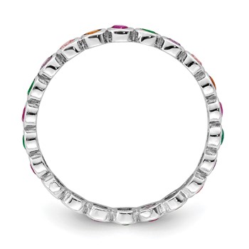 Sterling Silver Rhodium-plated Polished Multi-Color CZ Band Ring — alternate view