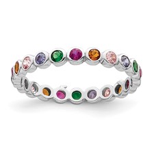 Image of Sterling Silver Rhodium-plated Polished Multi-Color CZ Band Ring