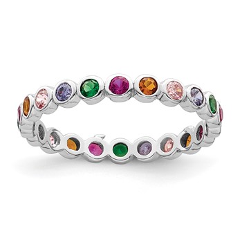 Sterling Silver Rhodium-plated Polished Multi-Color CZ Band Ring