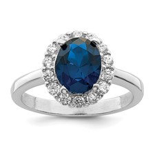 Image of Sterling Silver Polished Rhodium-plated Blue and Clear CZ Ring