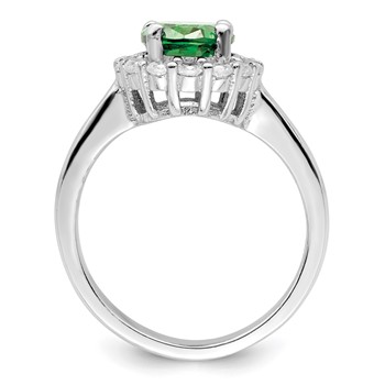 Sterling Silver Polished Rhodium-plated Green and Clear CZ Ring — alternate view