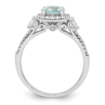 Sterling Silver Rhodium plated Carribean Green and White CZ Ring — alternate view