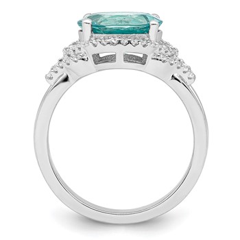 Sterling Silver Rhodium plated Green and White CZ Ring — alternate view