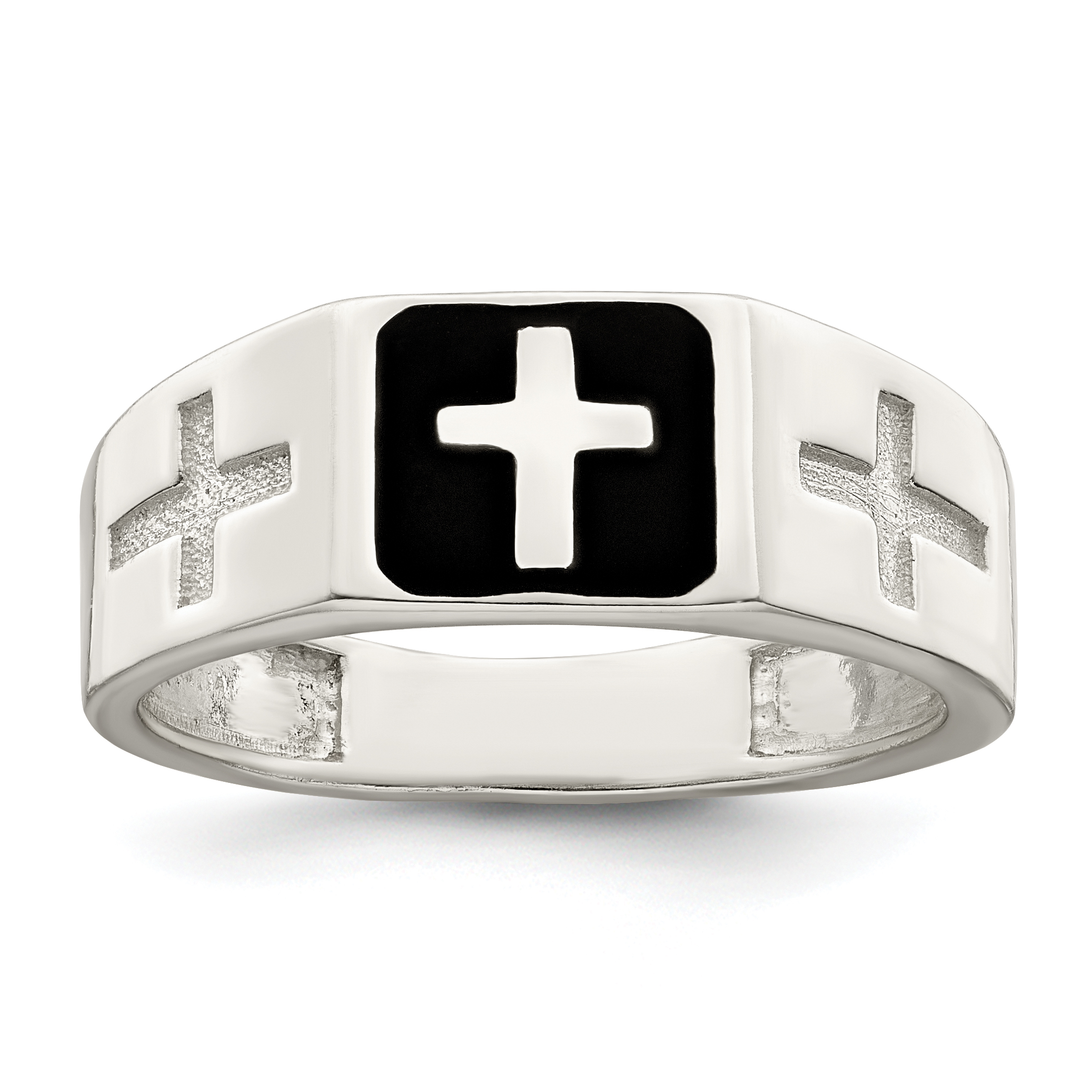 Sterling Silver Rhodium-plated Enameled Cross Ring - Quality