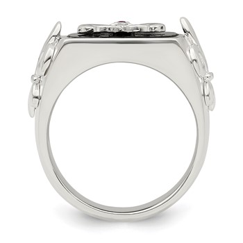 Sterling Silver .03Ruby/Black Agate Fleur de Lis Ring — alternate view