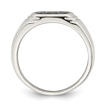 Sterling Silver Black Enameled Mens Skull and Crossbones Ring — alternate view