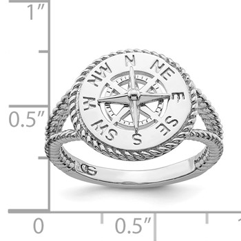 De-Ani Sterling Silver Rhodium-Plated Polished Compass with Rope Trim Ring — alternate view