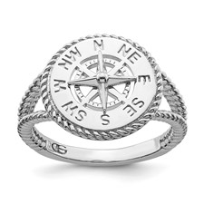 Image of De-Ani Sterling Silver Rhodium-Plated Polished Compass with Rope Trim Ring