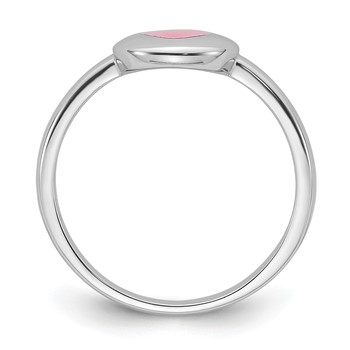Sterling Silver Rhodium-plated Polished Pink Enamel Heart Children's Ring — alternate view