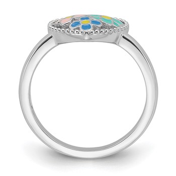Sterling Silver RH-plated Beaded and Enameled Floral Heart Children's Ring — alternate view
