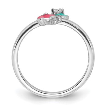 Sterling Silver RH-plated Blue/Pink Enameled and CZ Floral Children's Ring — alternate view