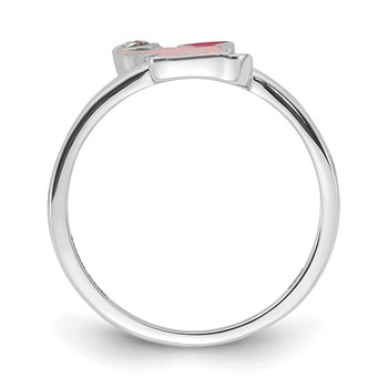Sterling Silver Rhodium-plated Pink Enamel and CZ Elephant Children's Ring — alternate view
