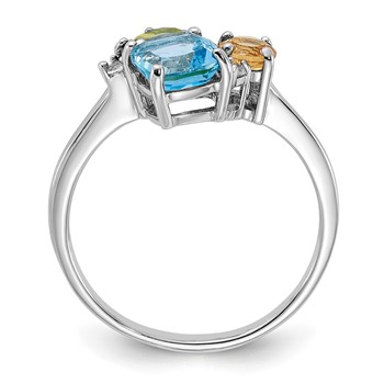 SS Rh Lt.Swiss Blue Topaz/ White Topaz and Peridot and Citrine Ring — alternate view