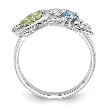 Sterling Silver Rhodium-plated Peridot and Light Swiss Blue Topaz Turtle and Starfish Ring — alternate view