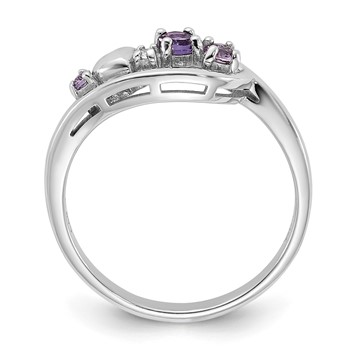 SS Rhodium-plated Amethyst Pink Quartz and CZ with Heart Ring — alternate view