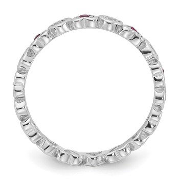 SS Rhodium-plated .14Lab Cr. Ruby and .27Cr. Wh Sapphire Heart Ring — alternate view